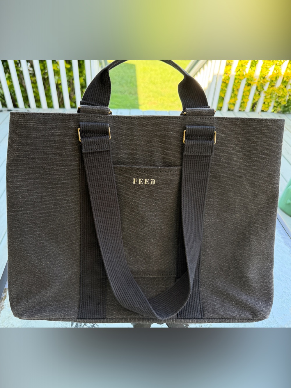 FEED Projects Canvas Utility Work Tote Bag - charcoal black